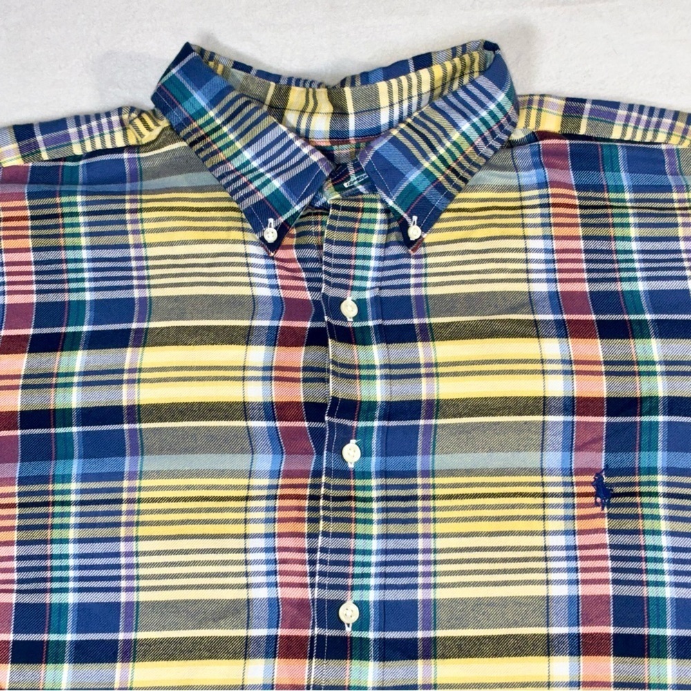 Ralph Lauren Performance Button Down Men's 2XB Yellow Blue Plaid Big & Tall